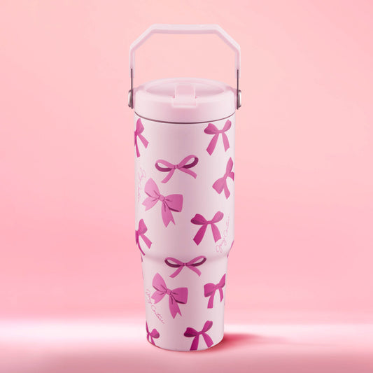 Flip & Sip Hydration Stainless Steel Tumbler - Tossed Pink Bows - Juicy Couture