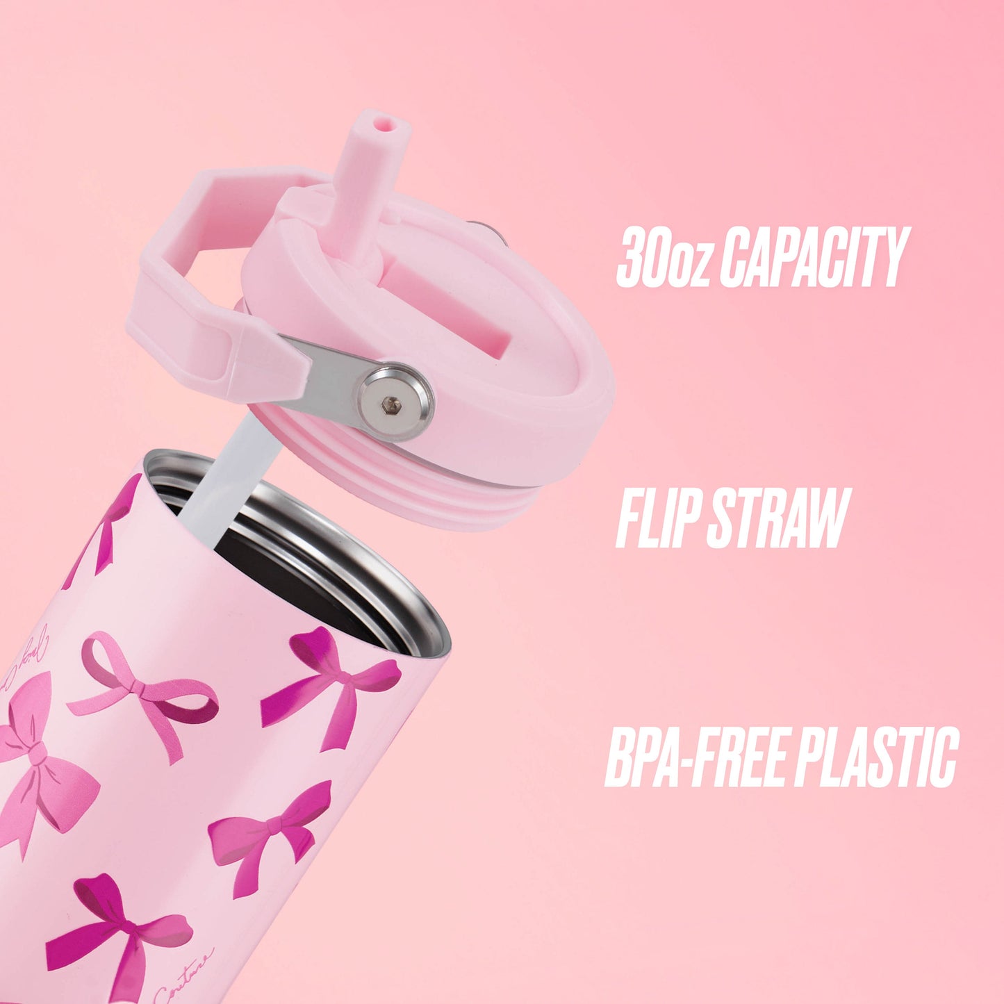 Flip & Sip Hydration Stainless Steel Tumbler - Tossed Pink Bows - Juicy Couture
