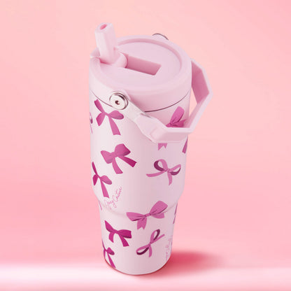 Flip & Sip Hydration Stainless Steel Tumbler - Tossed Pink Bows - Juicy Couture