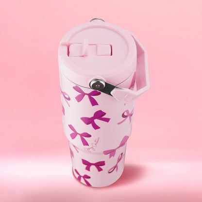 Flip & Sip Hydration Stainless Steel Tumbler - Tossed Pink Bows - Juicy Couture