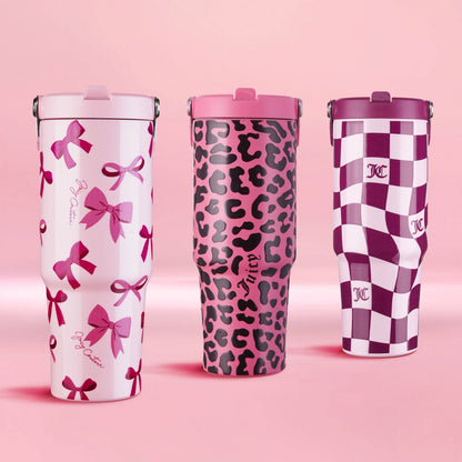 Flip & Sip Hydration Stainless Steel Tumbler - Tossed Pink Bows - Juicy Couture