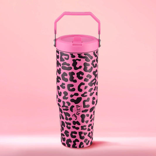 Flip & Sip Hydration Stainless Steel Tumbler - Hot Pink Leopard - Juicy Couture