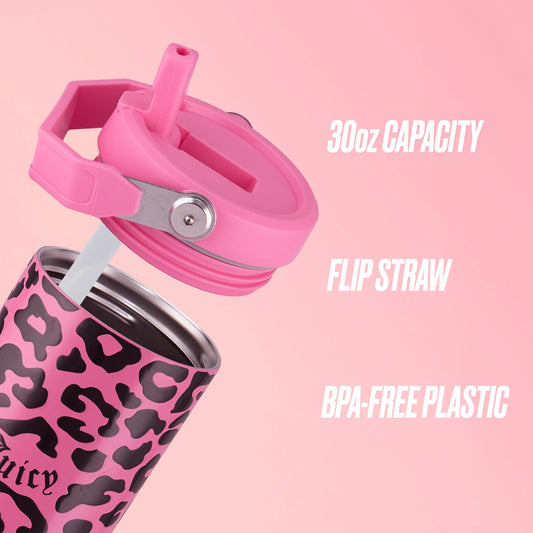 Flip & Sip Hydration Stainless Steel Tumbler - Hot Pink Leopard - Juicy Couture
