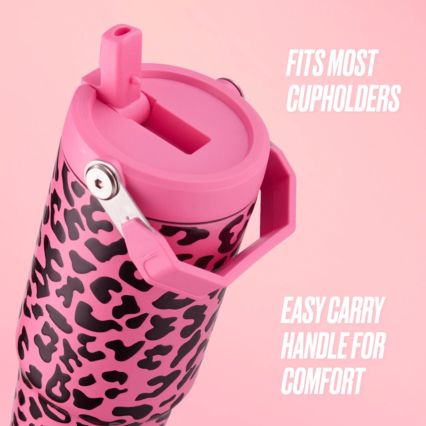Flip & Sip Hydration Stainless Steel Tumbler - Hot Pink Leopard - Juicy Couture