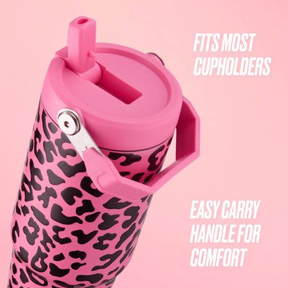 Flip & Sip Hydration Stainless Steel Tumbler - Hot Pink Leopard - Juicy Couture