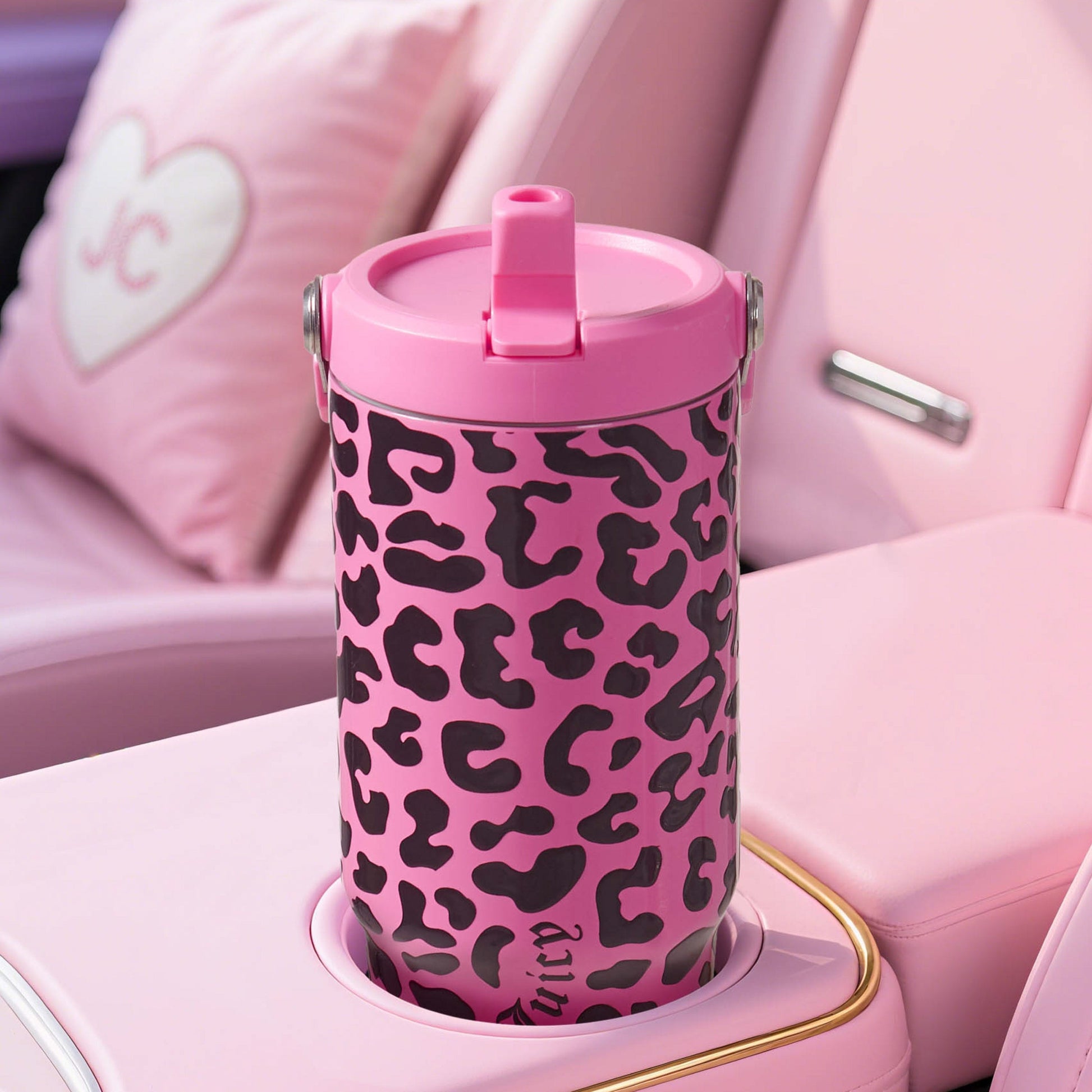 Flip & Sip Hydration Stainless Steel Tumbler - Hot Pink Leopard - Juicy Couture