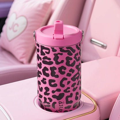 Flip & Sip Hydration Stainless Steel Tumbler - Hot Pink Leopard - Juicy Couture