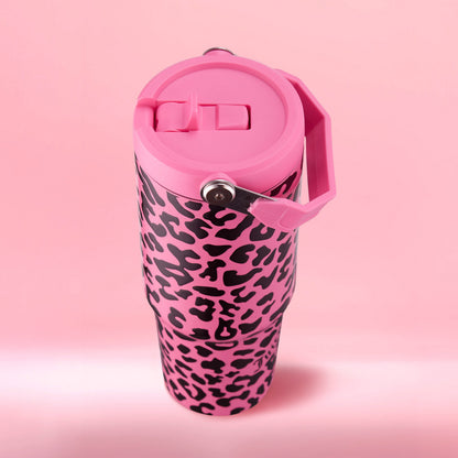 Flip & Sip Hydration Stainless Steel Tumbler - Hot Pink Leopard - Juicy Couture