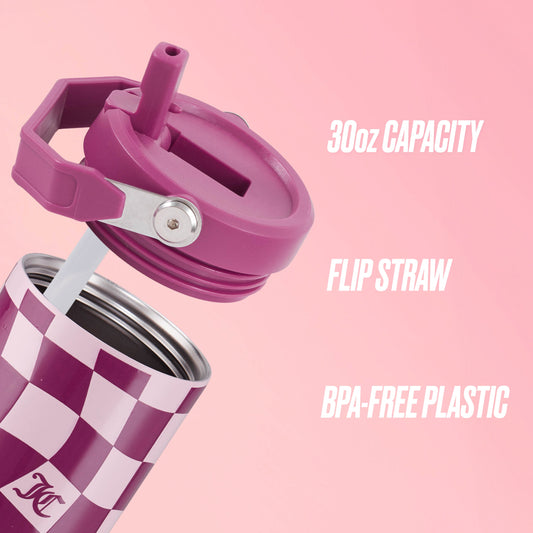 Flip & Sip Hydration Stainless Steel Tumbler - Pink Wavy Check - Juicy Couture