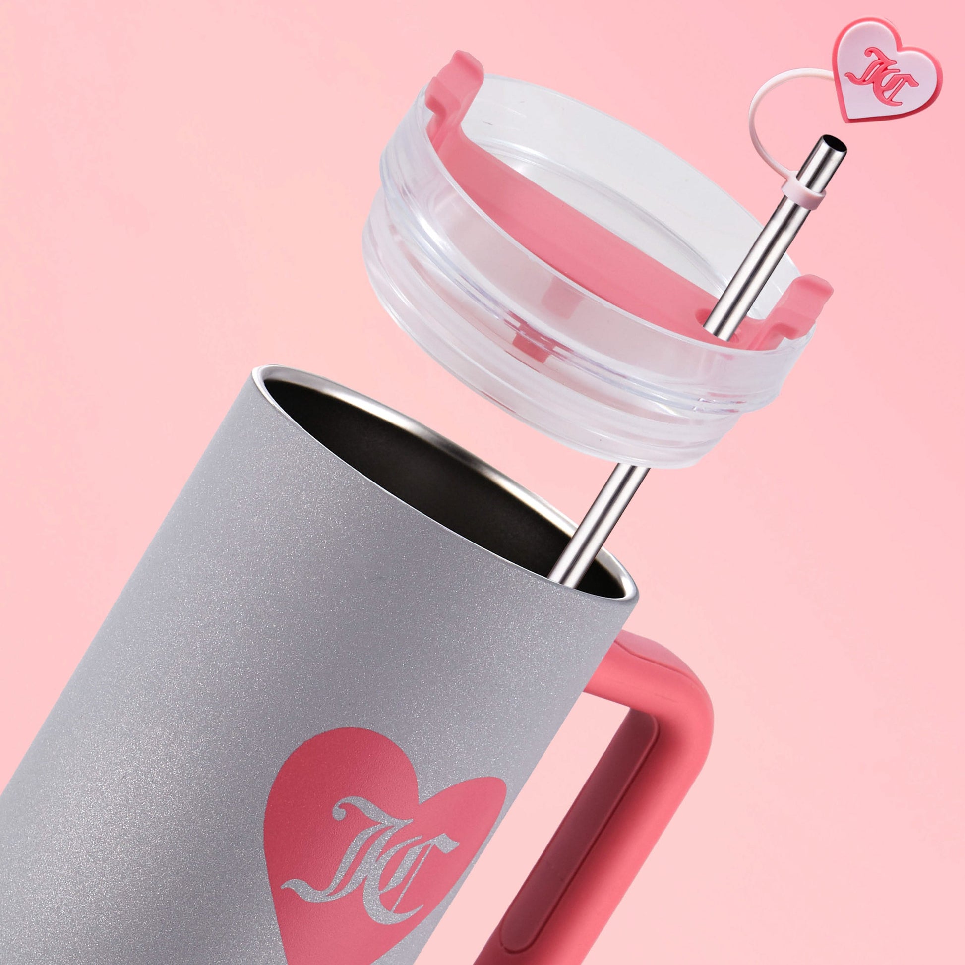 Jetsetter Hydration Stainless Steel Tumbler, 40 oz - Glitter Silver - Juicy Couture