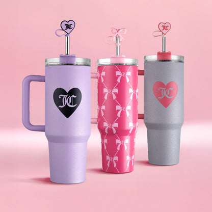 Jetsetter Hydration Stainless Steel Tumbler, 40 oz - Glitter Silver - Juicy Couture