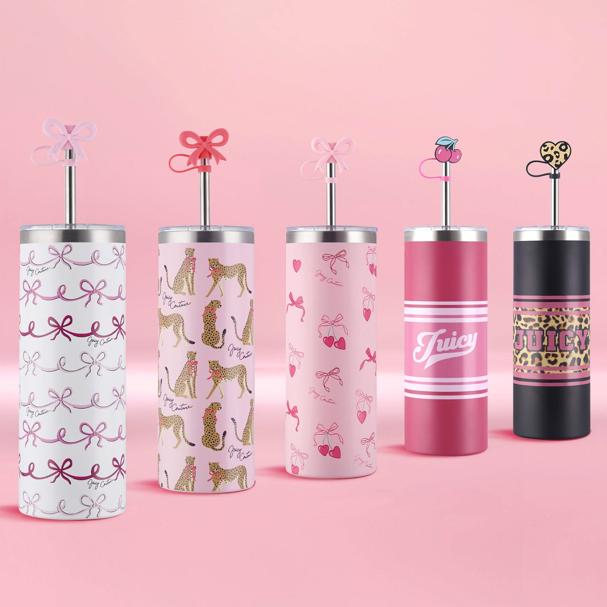 Glam Slip Hydration Stainless Steel Tumbler - Pink Cherry Bows - Juicy Couture