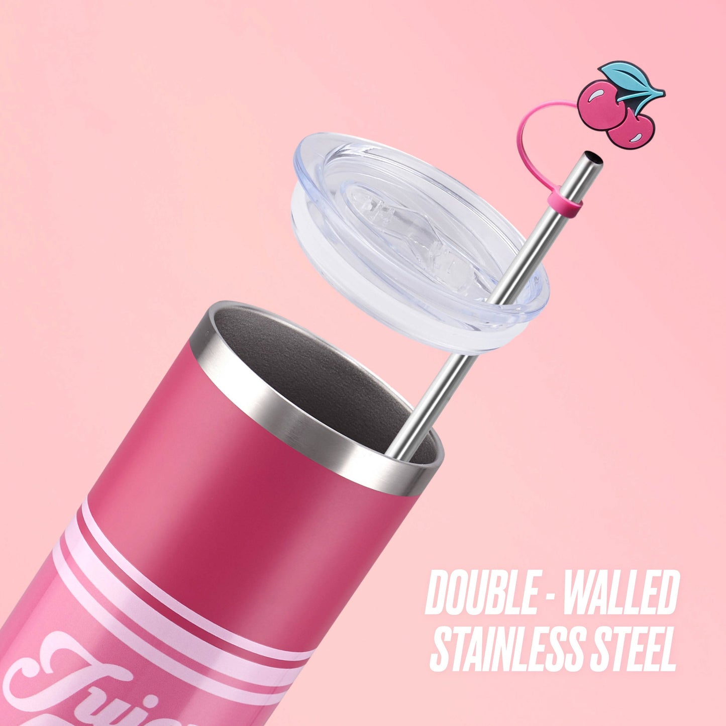 Glam Slip Hydration Stainless Steel Tumbler - Hot Pink Varsity - Juicy Couture