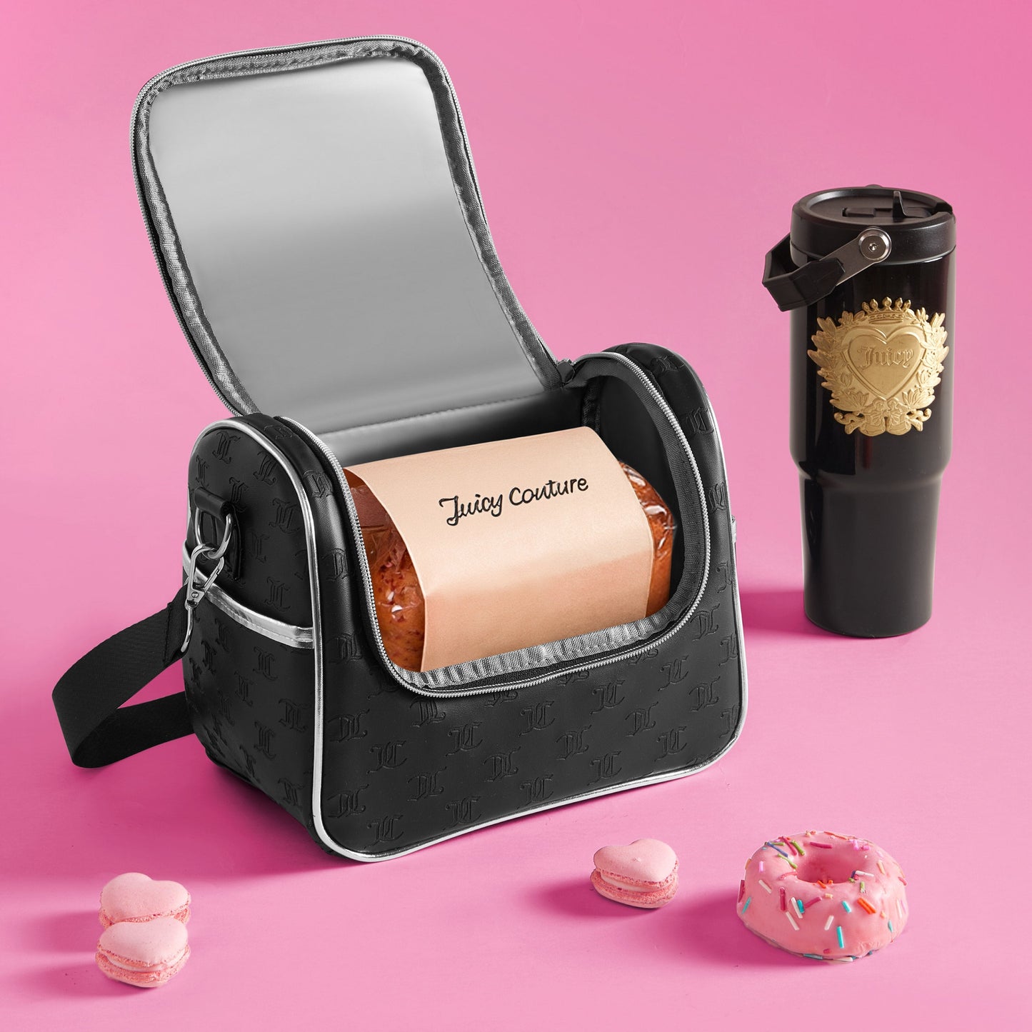 Lunch Purse Cooler Bag - Black Embossed Logo - Juicy Couture