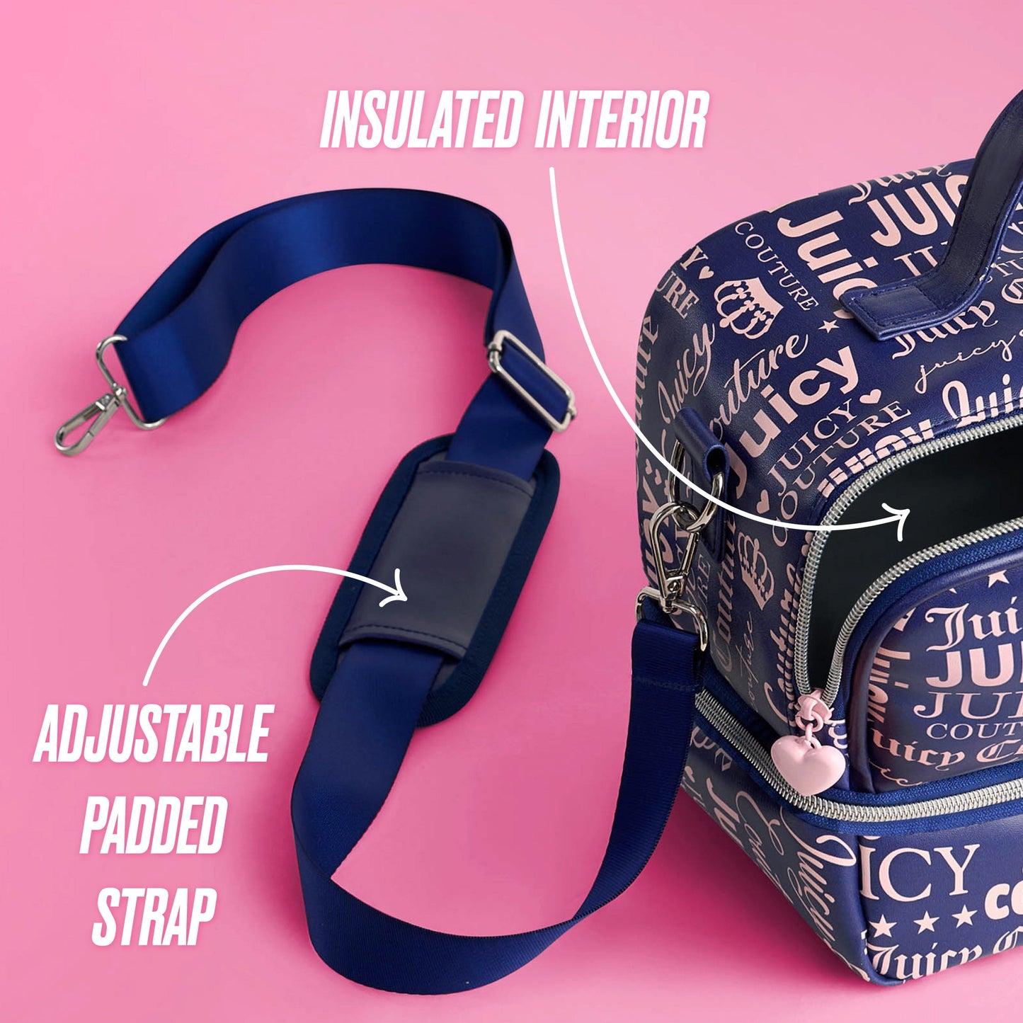 Double Zip Chill Cooler Bag - Navy Repeat Logo - Juicy Couture