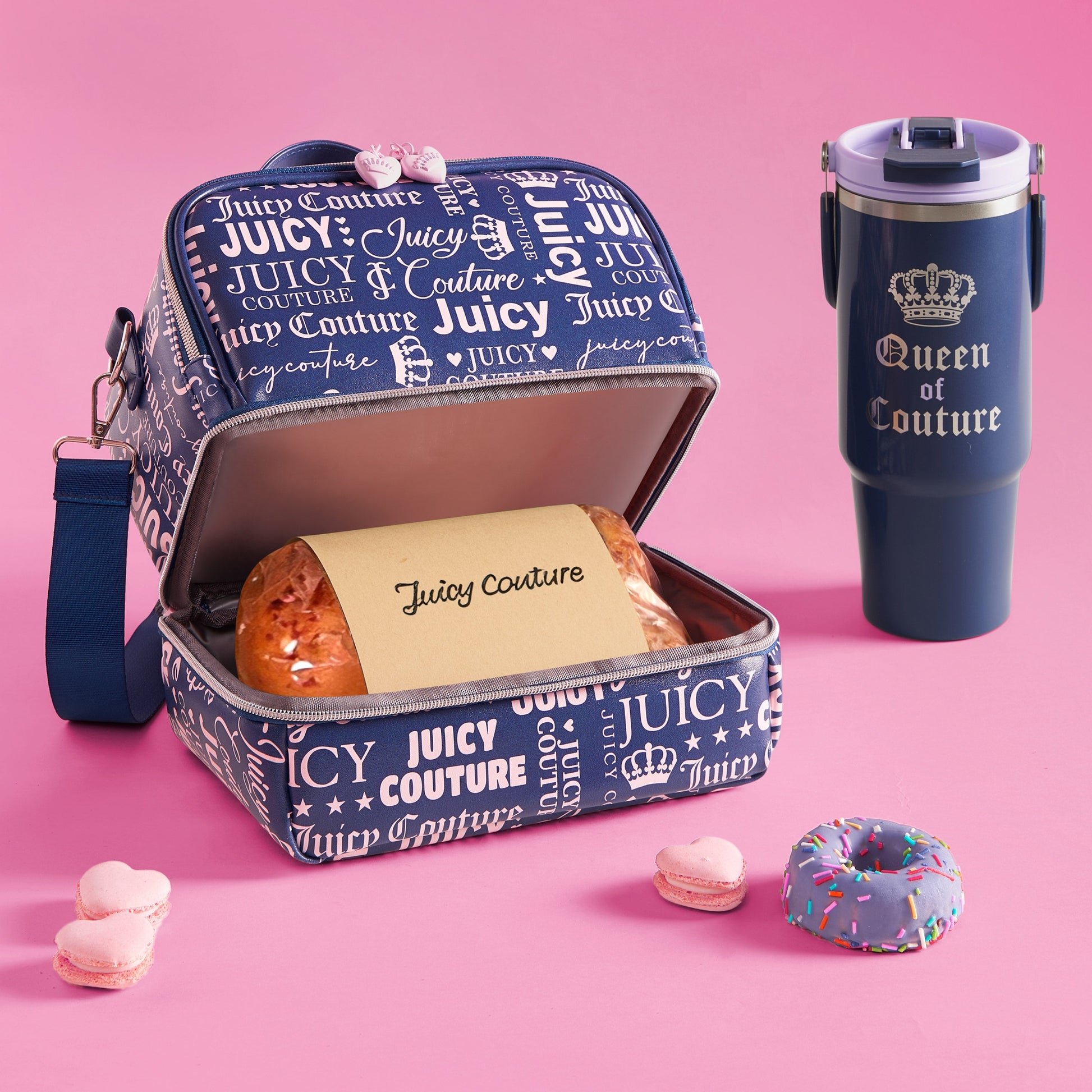 Double Zip Chill Cooler Bag - Navy Repeat Logo - Juicy Couture