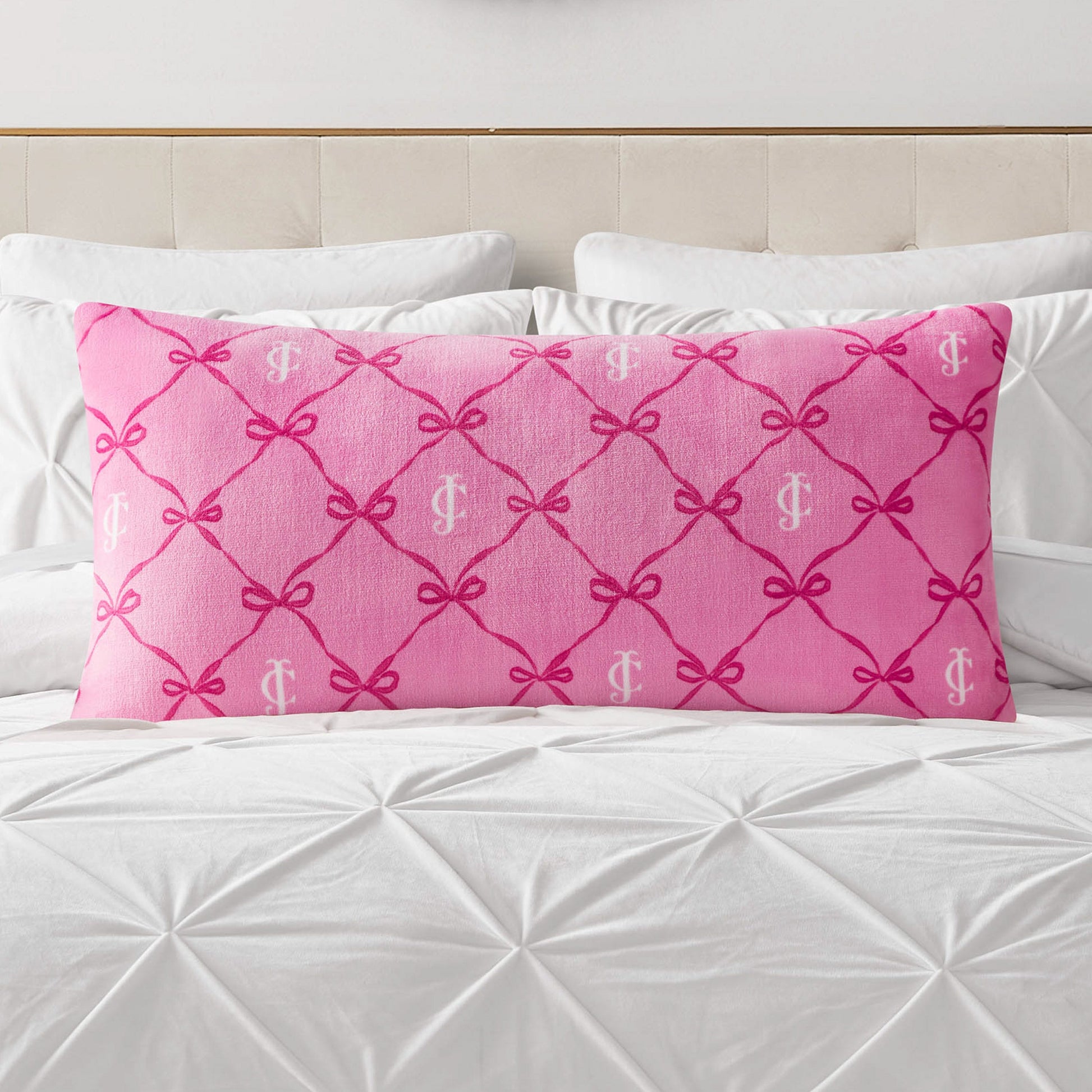 Lattice Print Plush Body Pillow - Bow Lattice Pink - Juicy Couture