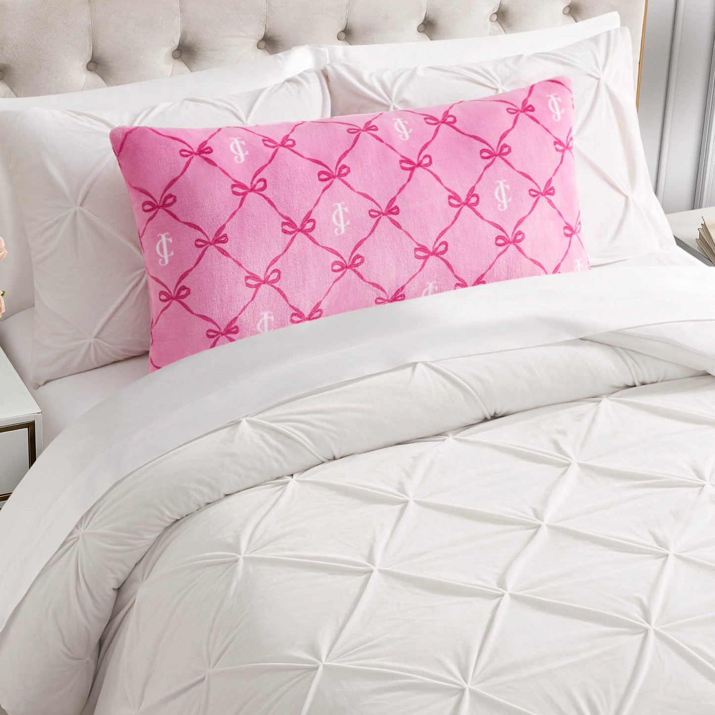 Lattice Print Plush Body Pillow - Bow Lattice Pink - Juicy Couture