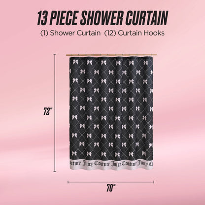 The Shower Curtain and Hooks Set features a black and white argyle print (72" x 70") that adds chic style to your bathroom. Displayed as a “13 Piece Fabric Shower Curtain,” it includes coordinating hooks for easy hanging.