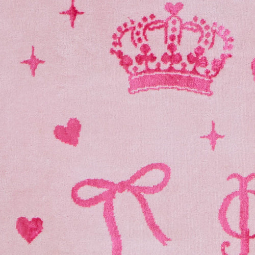 A pink background with crowns, hearts, stars, and ribbons in pink hues—perfect for adding a touch of style to your space with the Printed Jacquard Bath Towel Set.