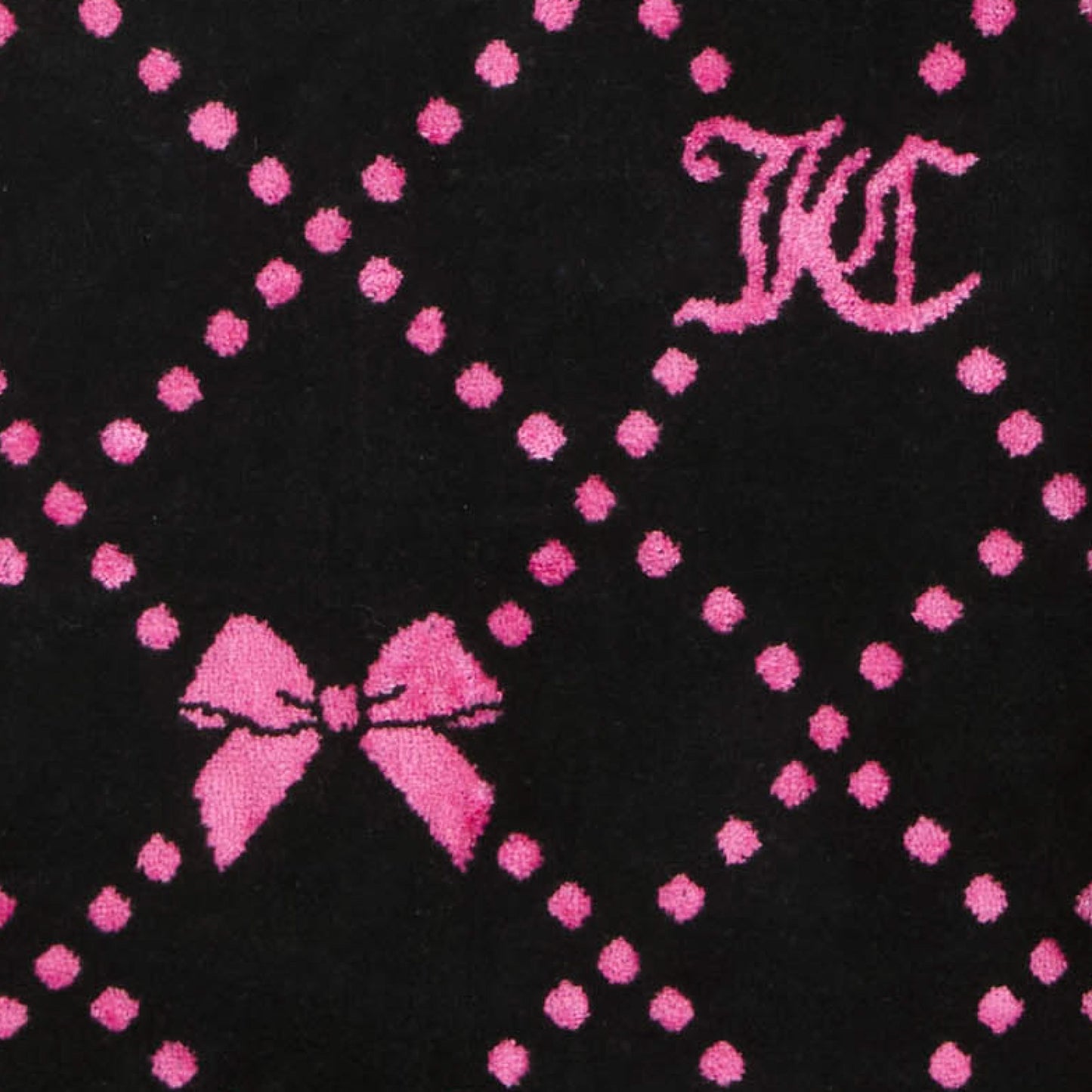 Inspired by luxury, the Printed Jacquard Bath Towel Set features a black background with a pink dotted diamond pattern, accented by a pink bow and WC monogram for an elegant touch.