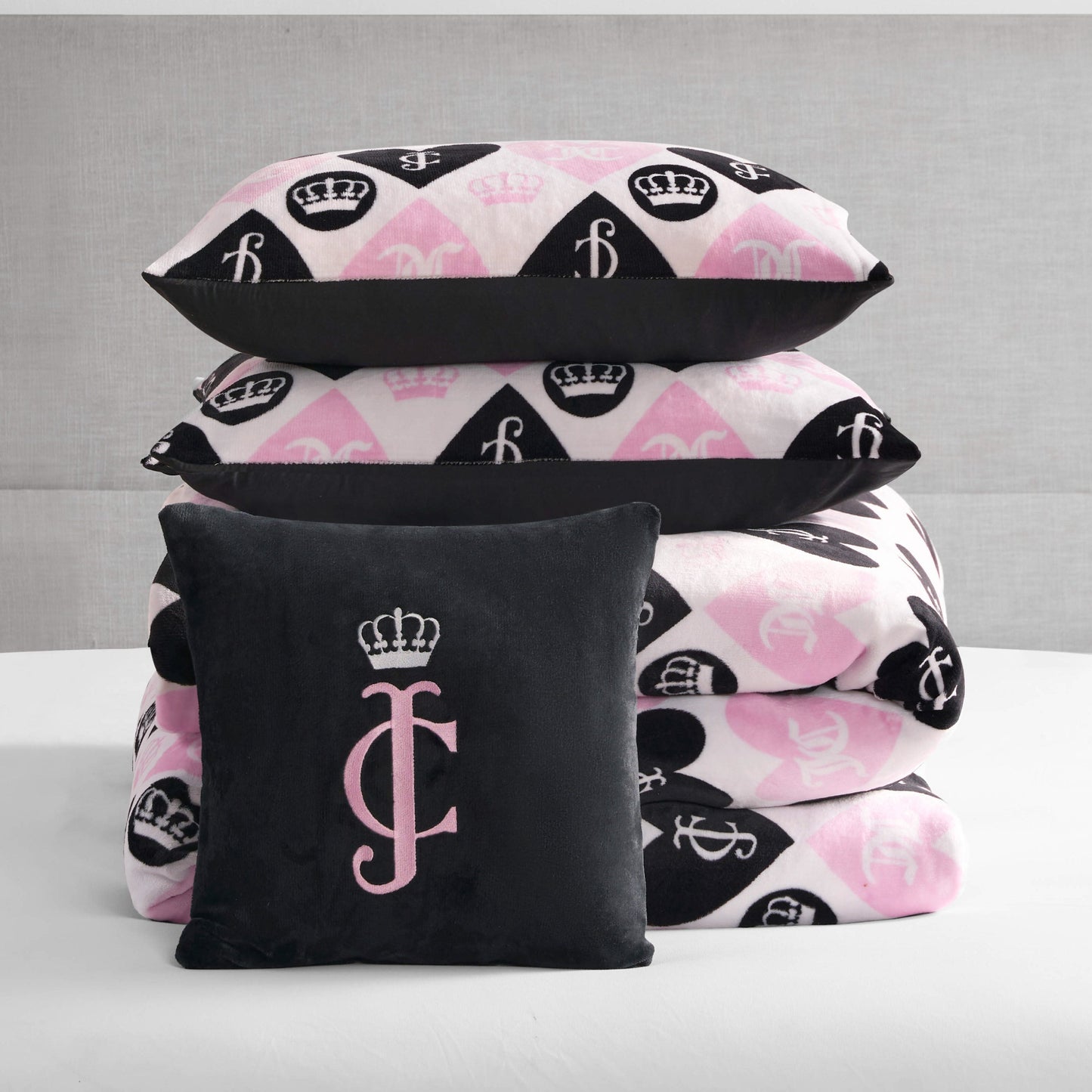 Plush Queen Heart Logo Reversible Comforter Set - Queen Heart Logo - Juicy Couture