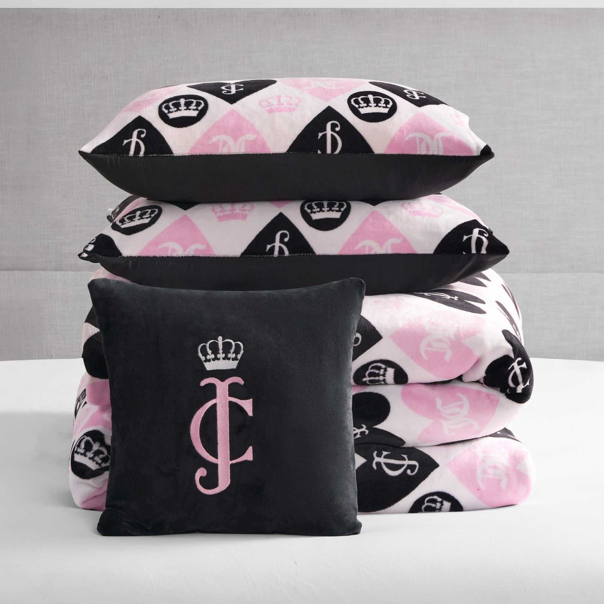 Plush Queen Heart Logo Reversible Comforter Set - Queen Heart Logo - Juicy Couture