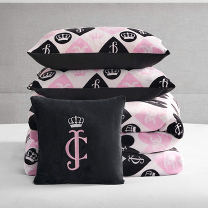 Plush Queen Heart Logo Reversible Comforter Set - Queen Heart Logo - Juicy Couture