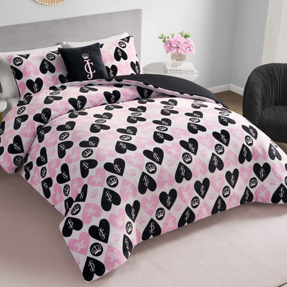 Plush Queen Heart Logo Reversible Comforter Set - Queen Heart Logo - Juicy Couture