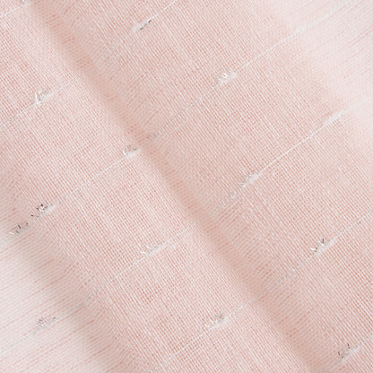 Close-up of soft, pale pink fabric with woven texture and subtle silver threads; the Aurora Sheer Window Curtain adds elegance and shimmer to any space.