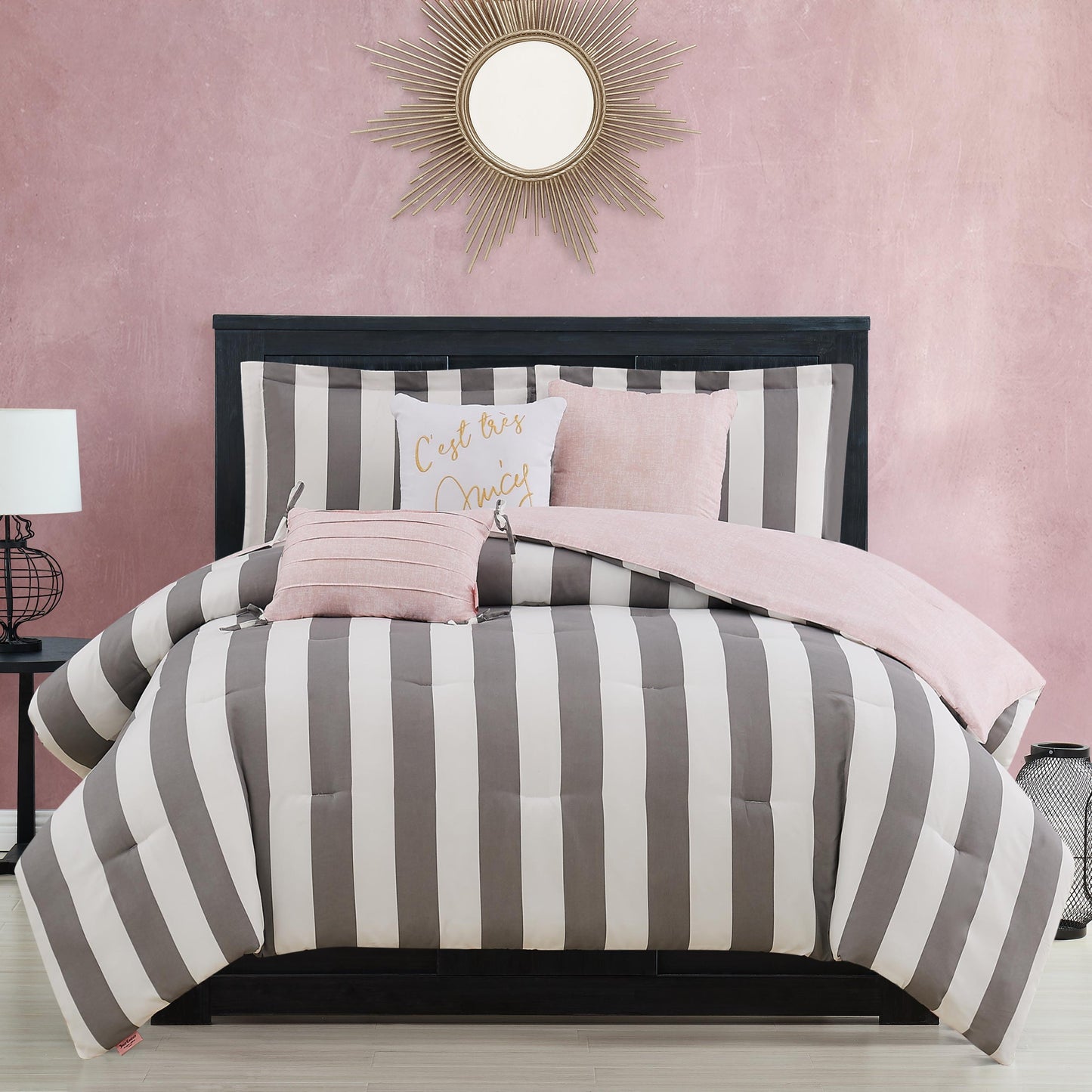 Cabana Striped Reversible Comforter Set - Grey/White - Juicy Couture