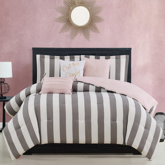 Cabana Striped Reversible Comforter Set - Grey/White - Juicy Couture