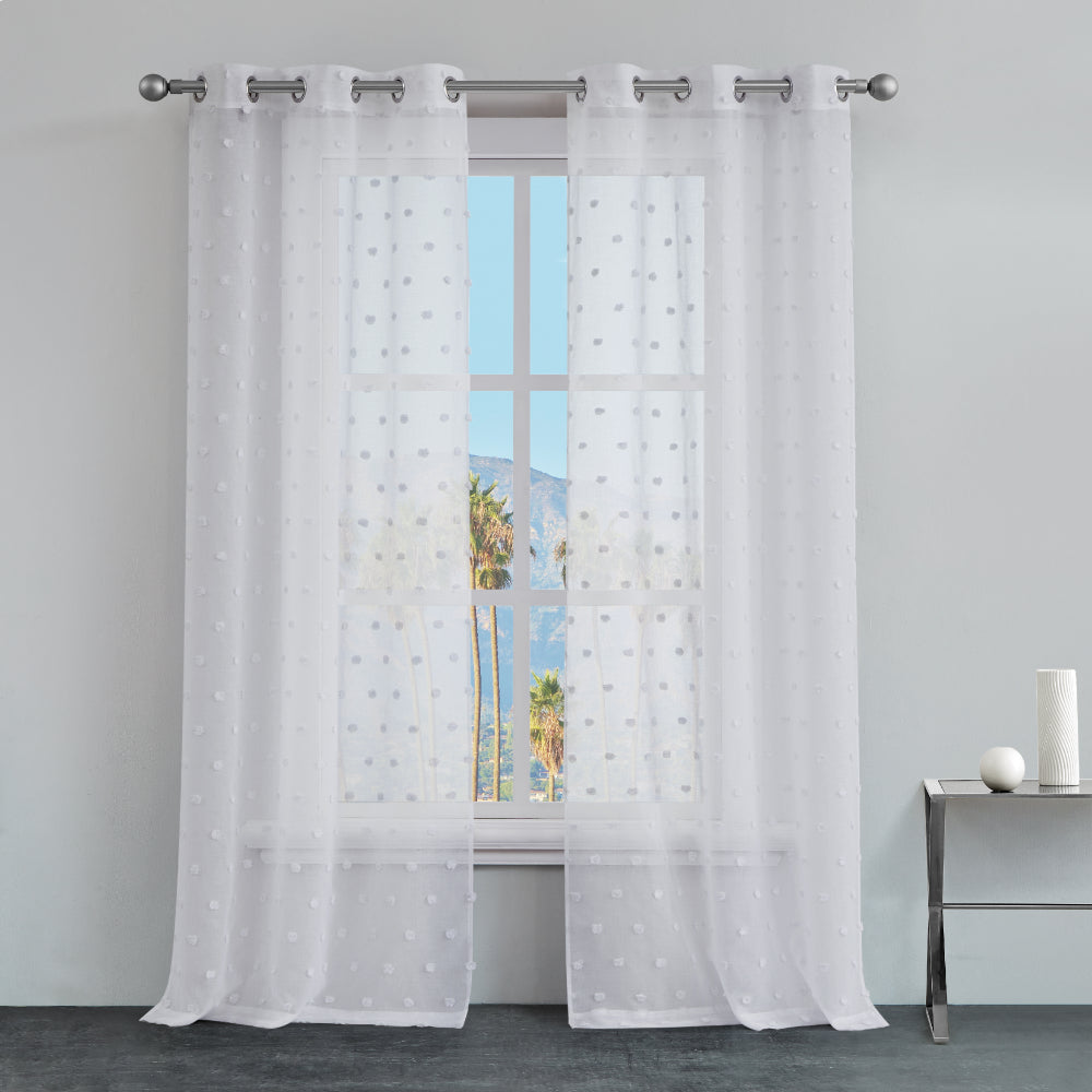 Evelyn Polka Dot Sheer Curtains - White - Juicy Couture