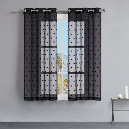 Evelyn Polka Dot Sheer Curtains - Black - Juicy Couture