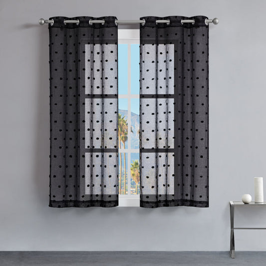 Evelyn Polka Dot Sheer Curtains - Black - Juicy Couture