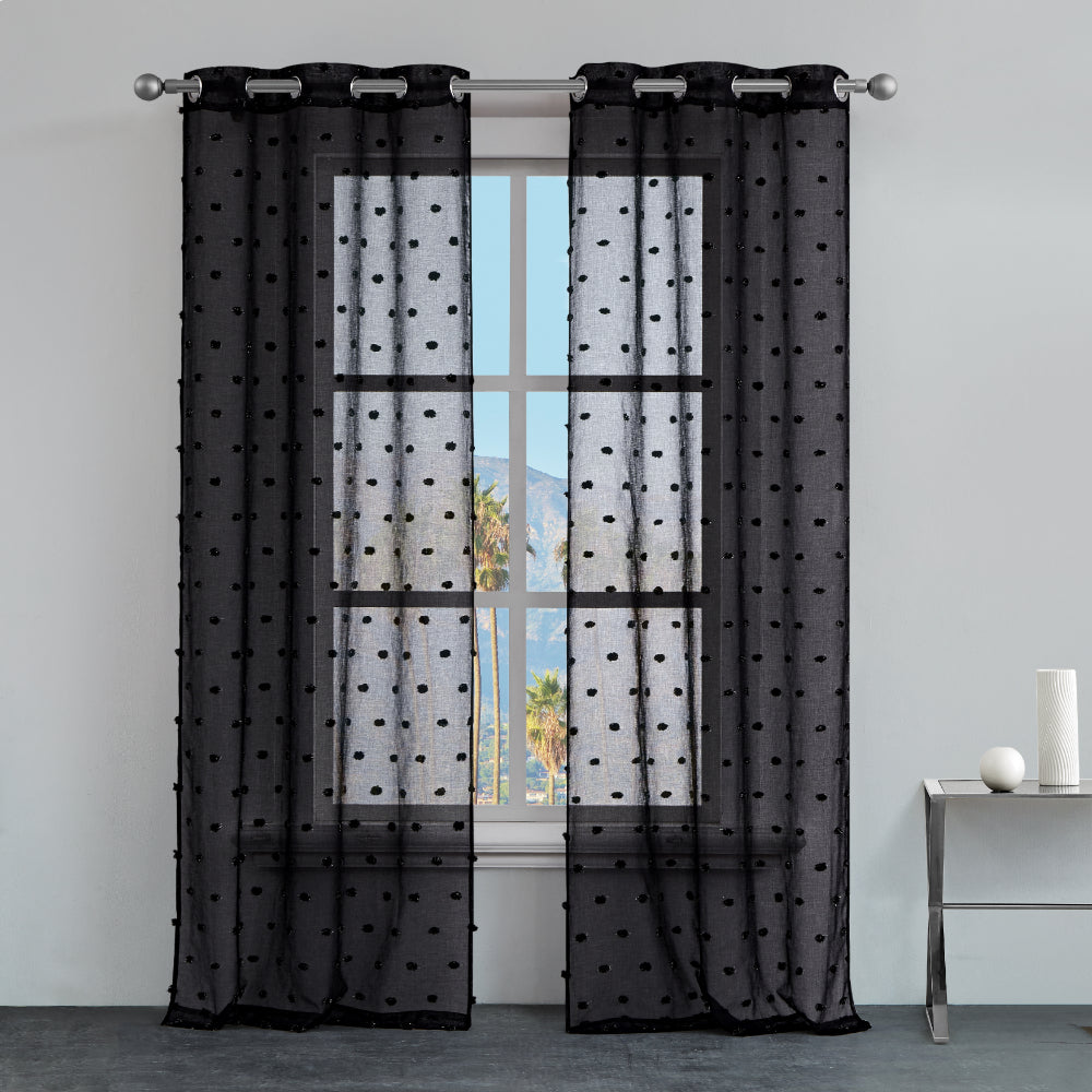 Evelyn Polka Dot Sheer Curtains - Black - Juicy Couture