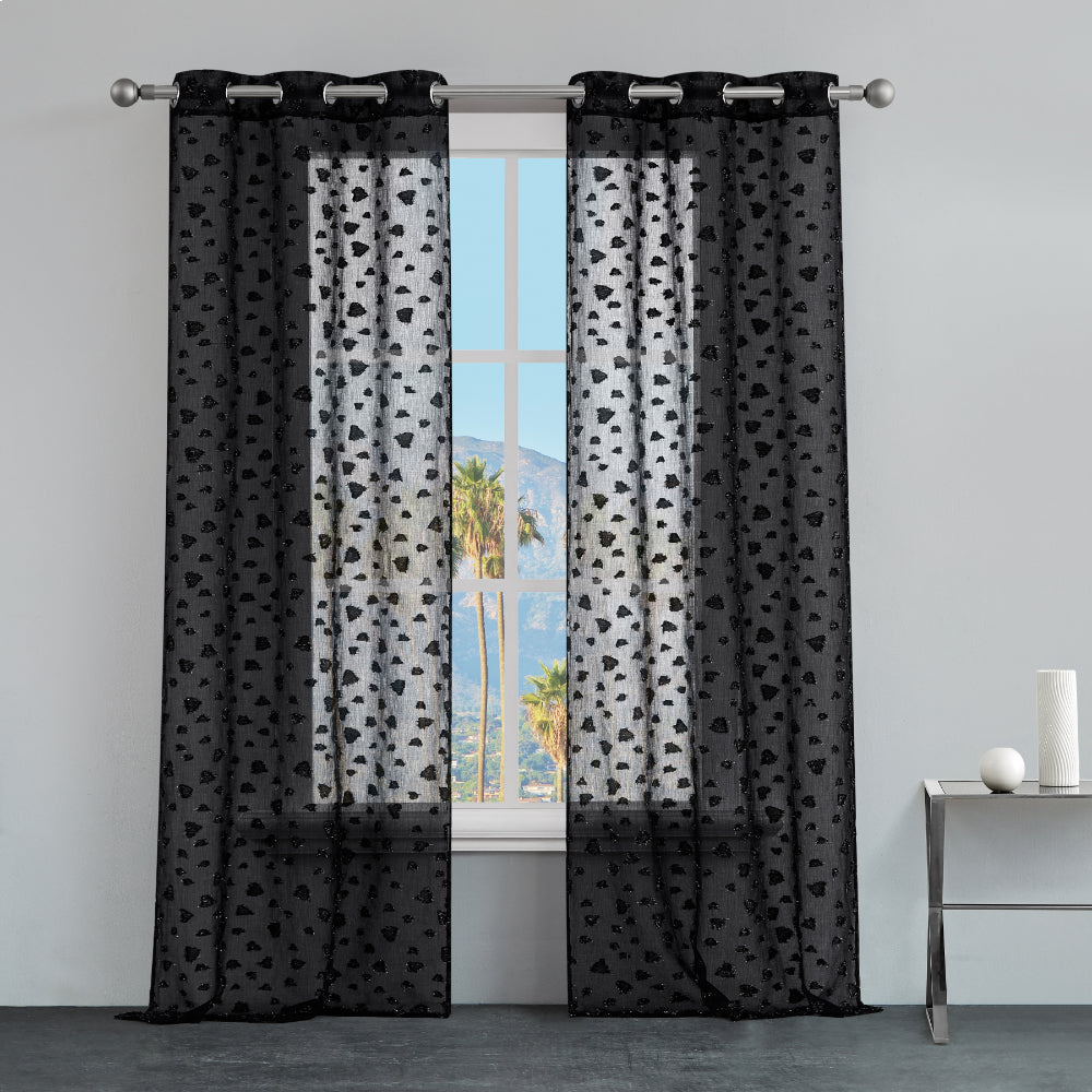 Ethel Embellished Sheer Curtains - Black - Juicy Couture