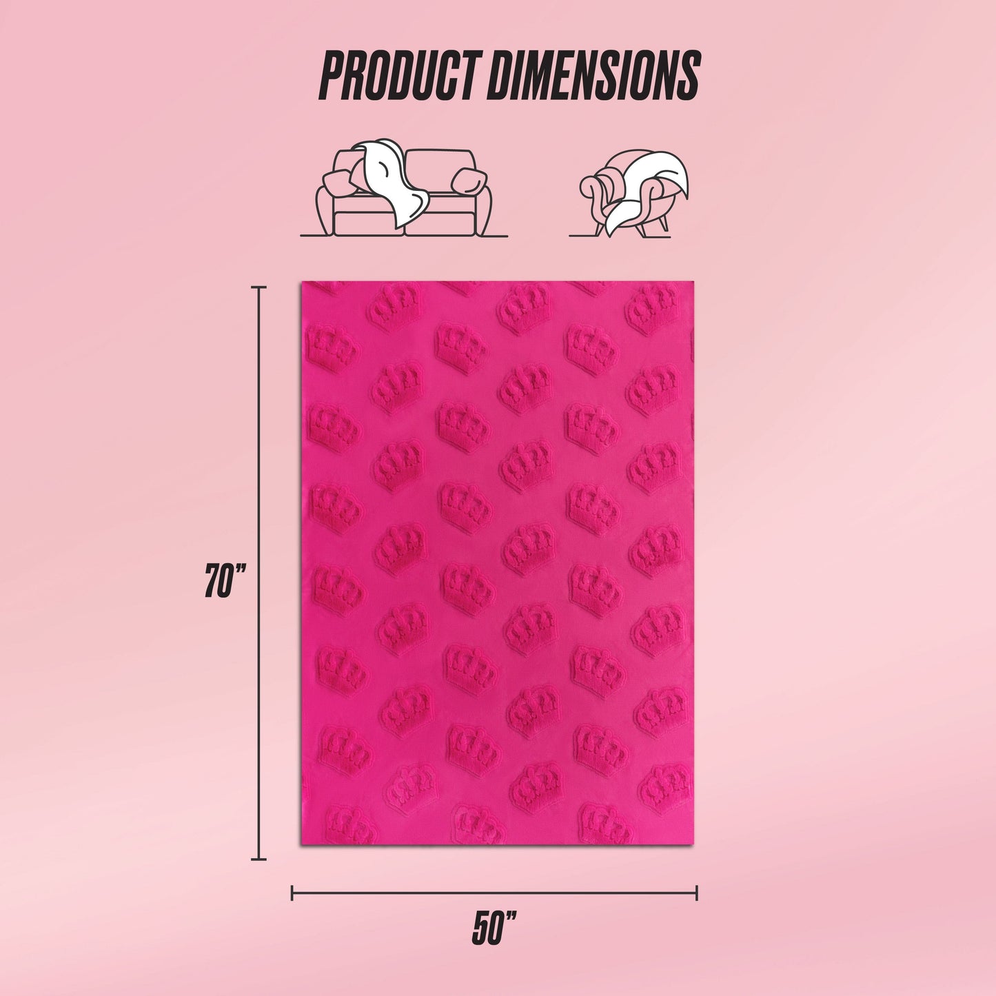 3D Faux Fur Throw Blanket - Hot Pink Crowns - Juicy Couture