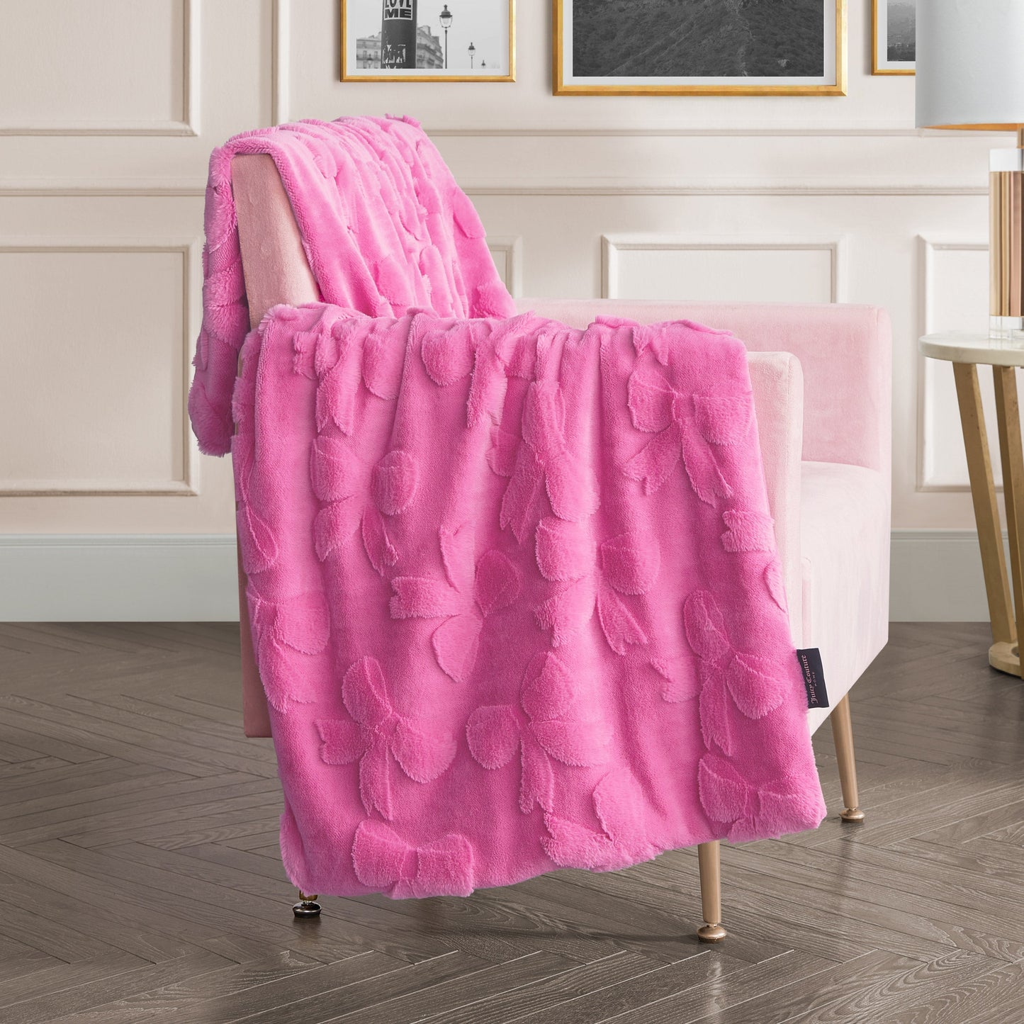 3D Faux Fur Throw Blanket - Hot Pink Bows - Juicy Couture