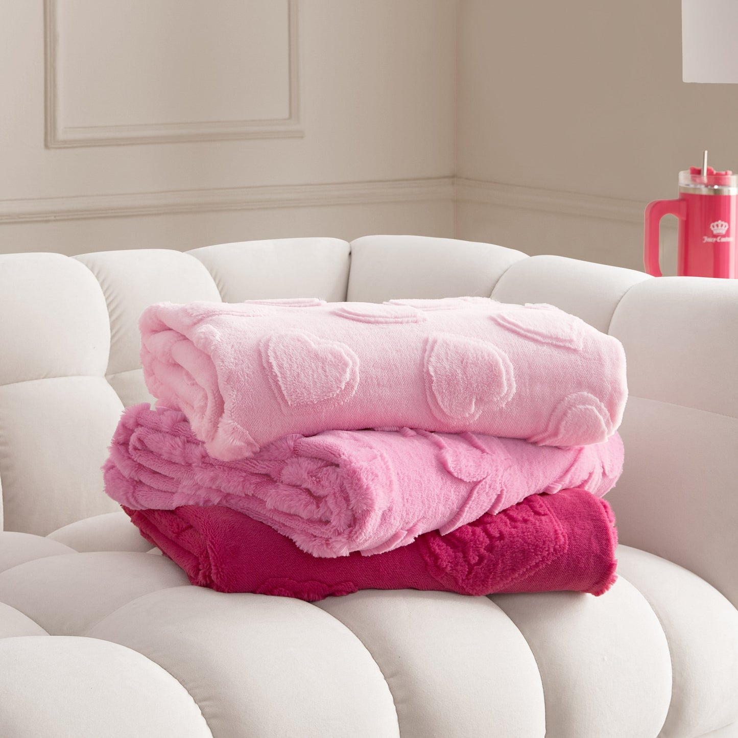 3D Faux Fur Throw Blanket - Hot Pink Bows - Juicy Couture