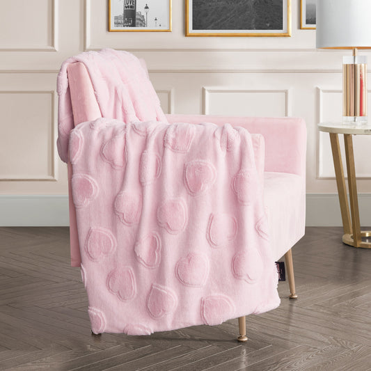 3D Faux Fur Throw Blanket - Light Pink Hearts - Juicy Couture