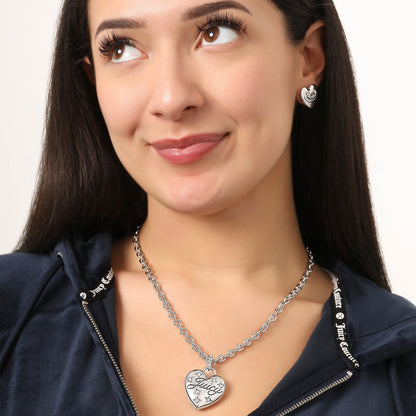 Heart Pendant Necklace - Silvertone - Juicy Couture