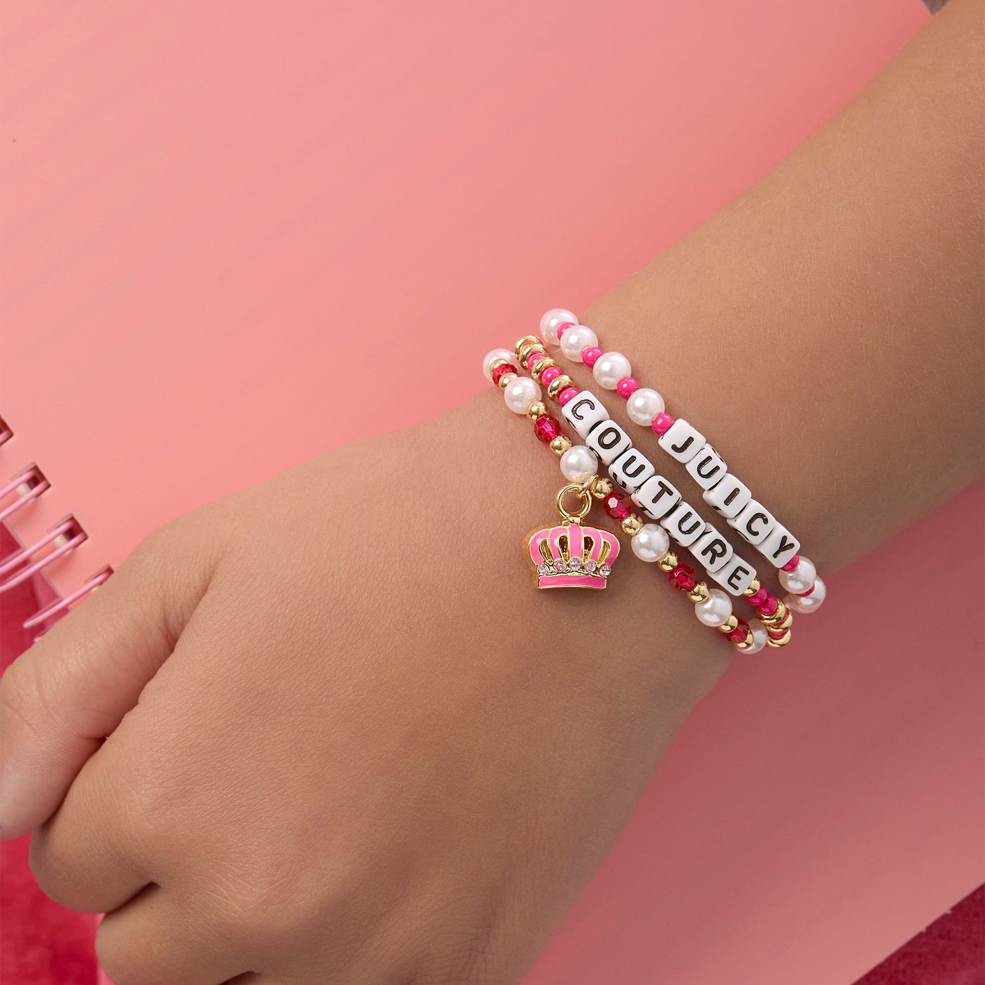 Kids Crown Charm 3 Piece Stretch Beaded Bracelet Set - Goldtone - Juicy Couture