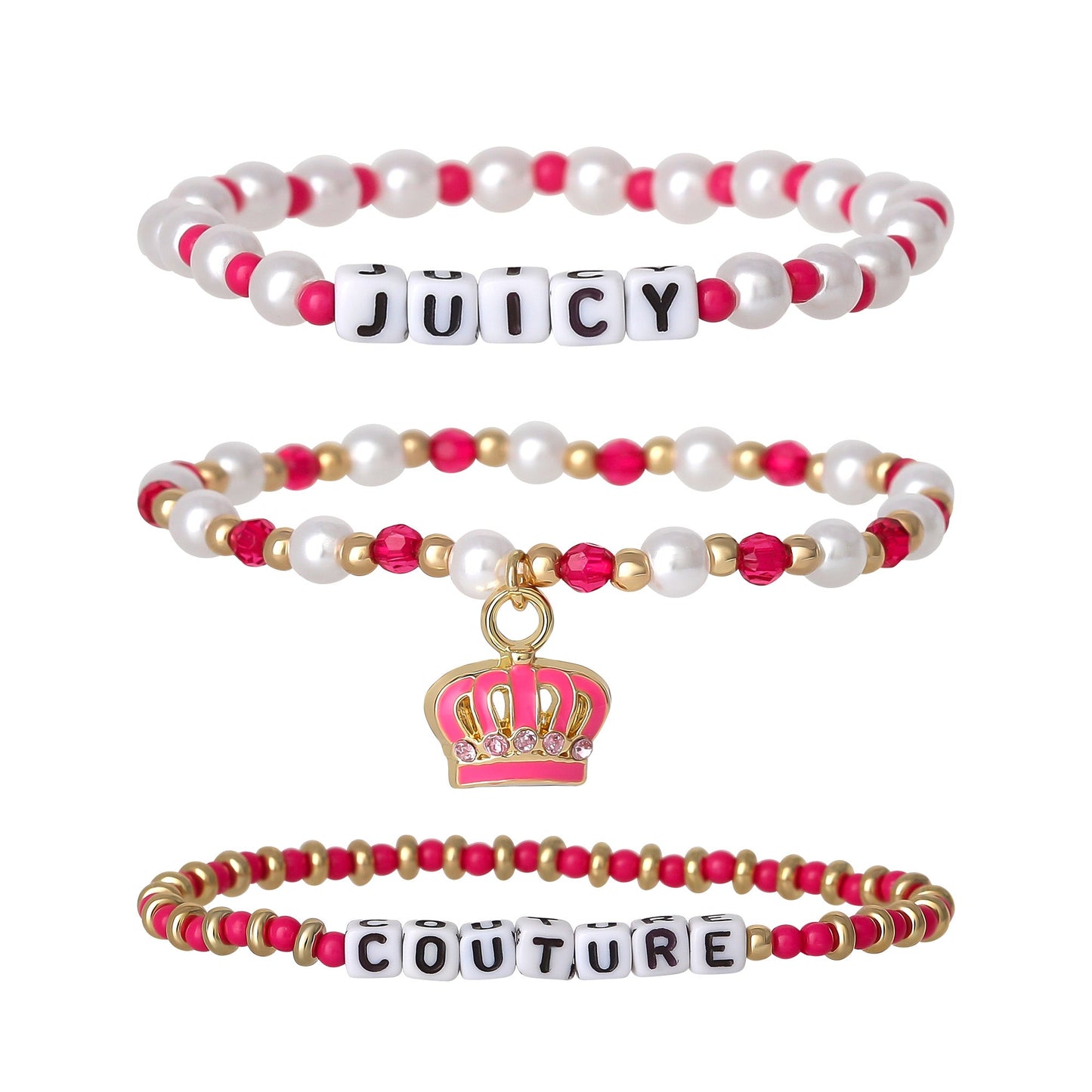 Kids Crown Charm 3 Piece Stretch Beaded Bracelet Set - Goldtone - Juicy Couture