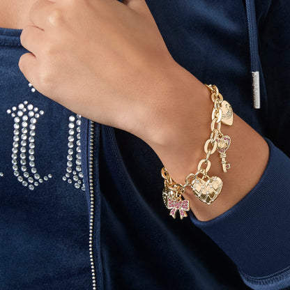 Heart & Key Charm Bracelet - Goldtone - Juicy Couture