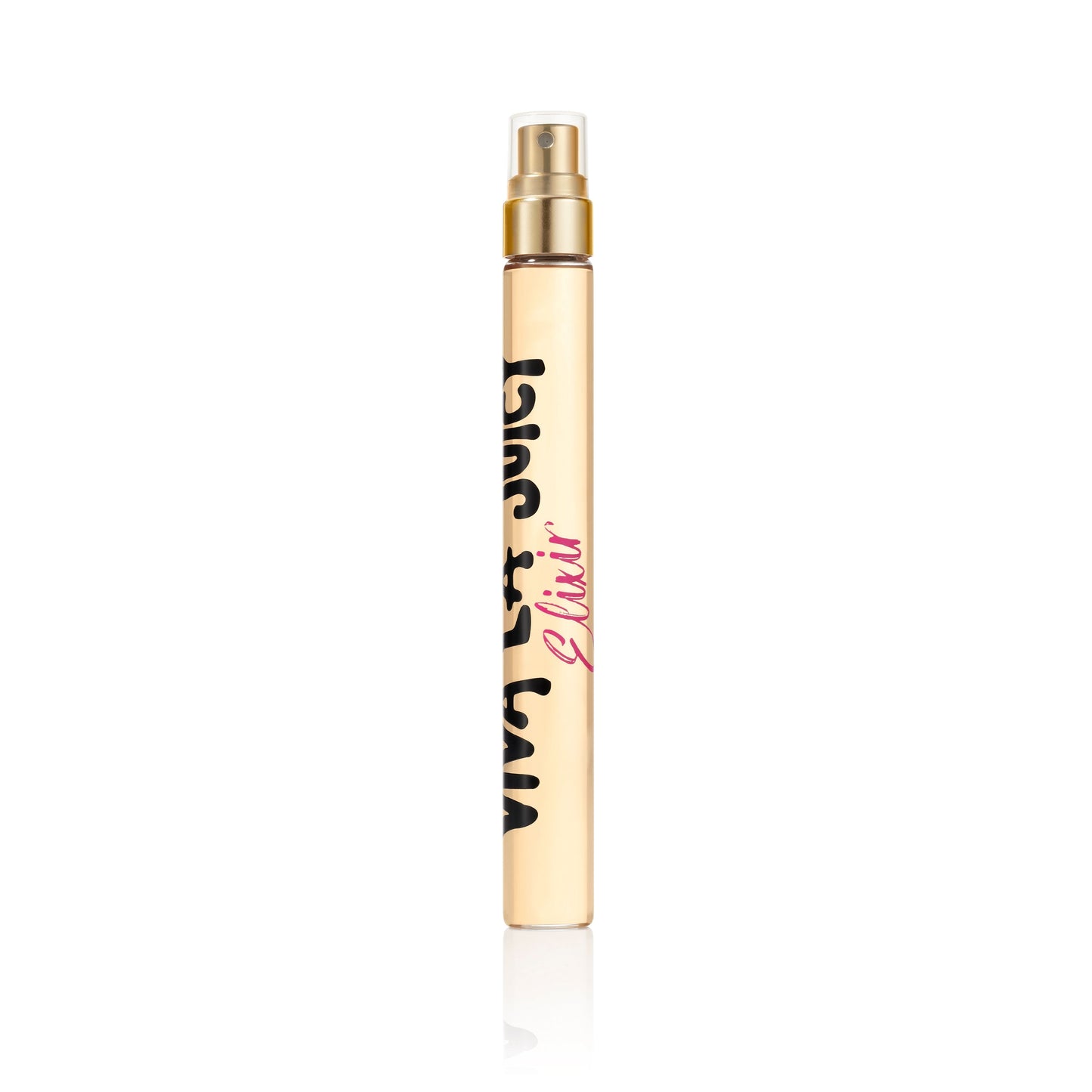The Viva La Juicy Elixir Eau de Parfum Spray Pen (0.33 oz) features a slim, cylindrical bottle with a gold cap and pink cursive "Elixir," perfect for women, shown against a white background.