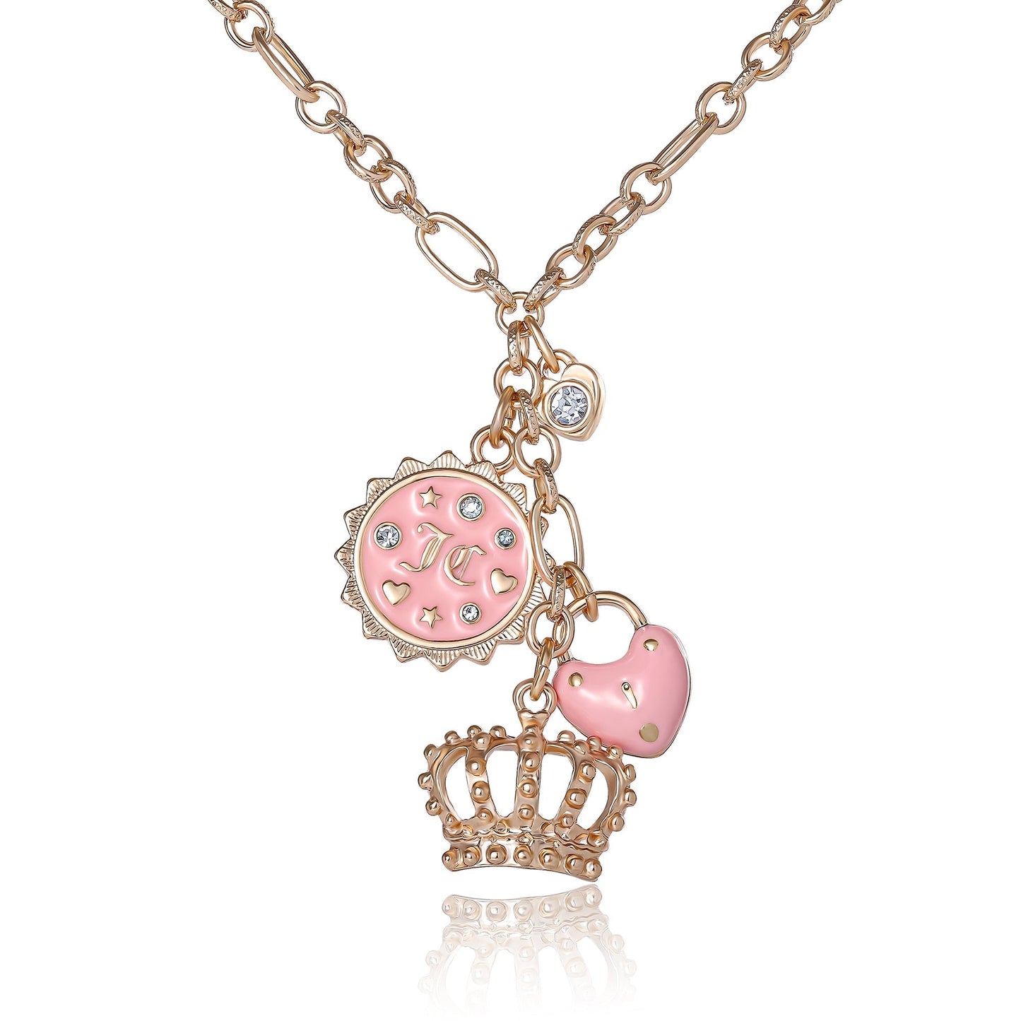 Layered Charm Necklace with Pink Enamel Accents - Goldtone - Juicy Couture