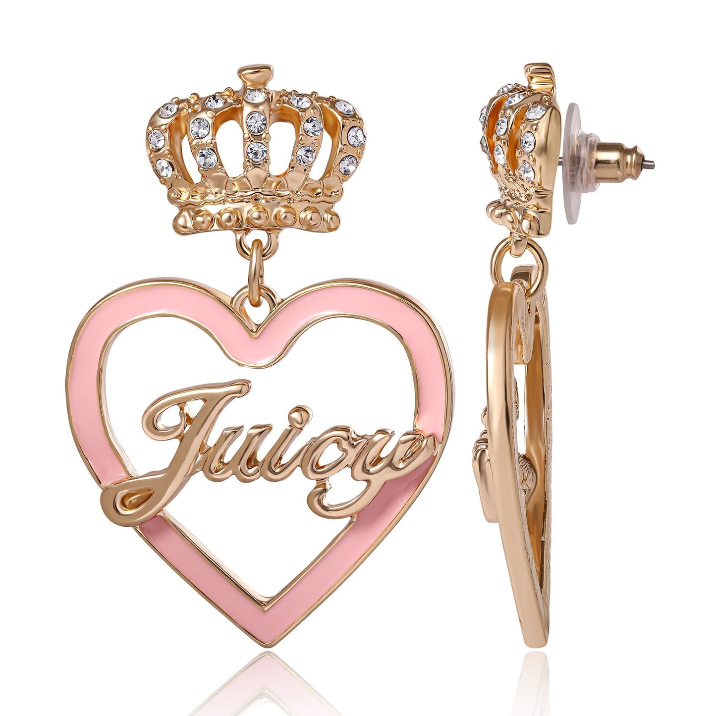 Crown & Pink Heart Drop Earrings - Goldtone - Juicy Couture