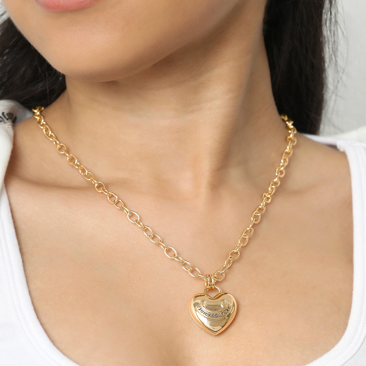 Puffed Heart Pendant Necklace - Goldtone - Juicy Couture