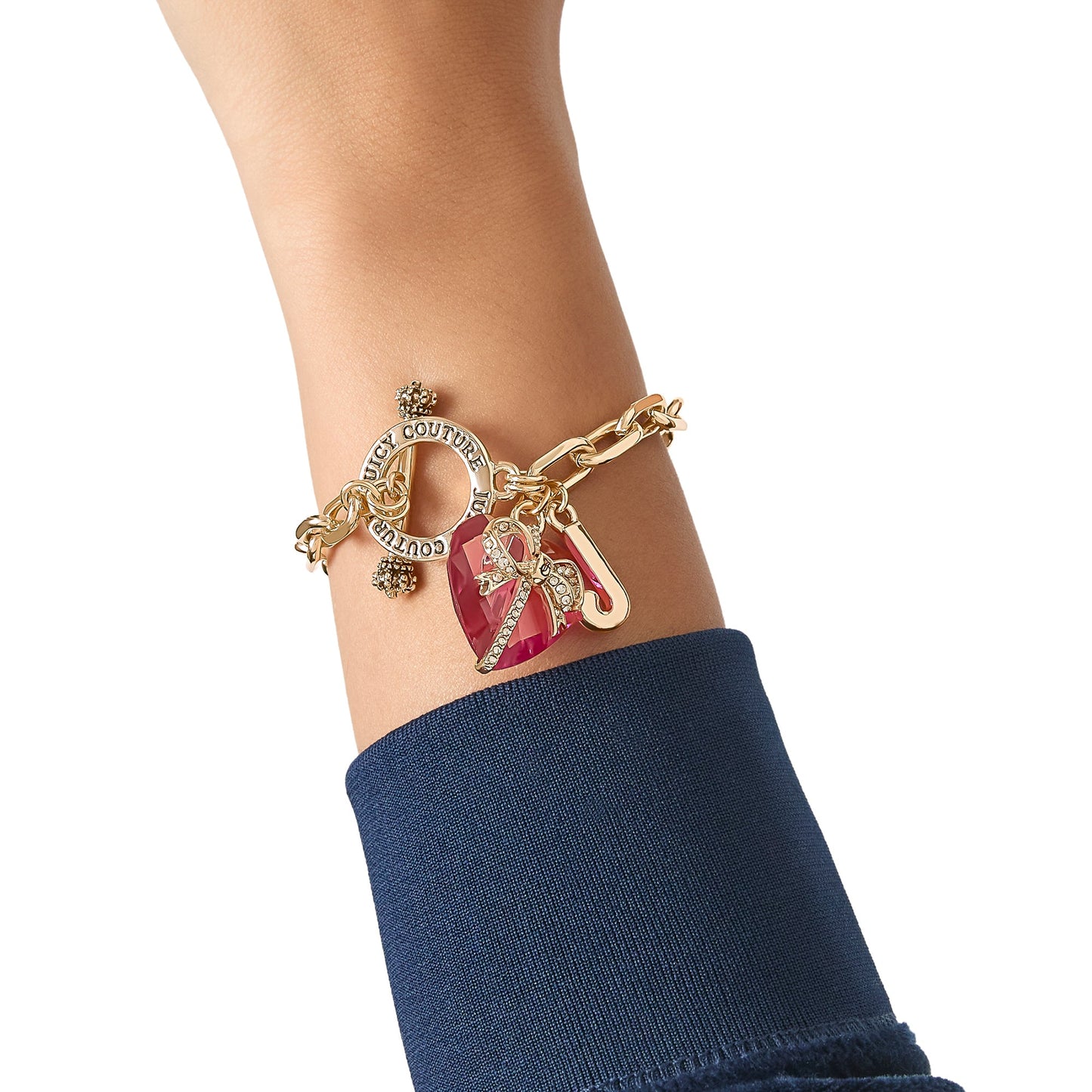 Heart Stone & J Charm Bracelet - Goldtone Hot Pink Pendant - Juicy Couture